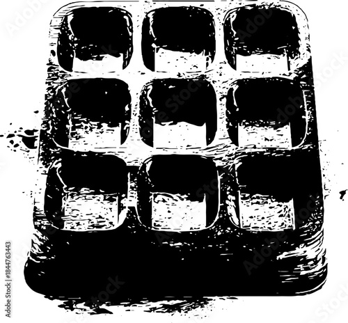 Black and white stencil illustration of silicone ice mold for artistic design projects
