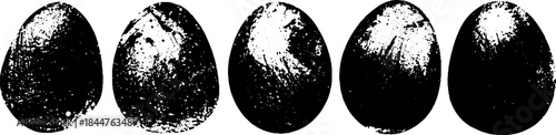 Grunge black and white stencil illustration of egg shapes for artistic design