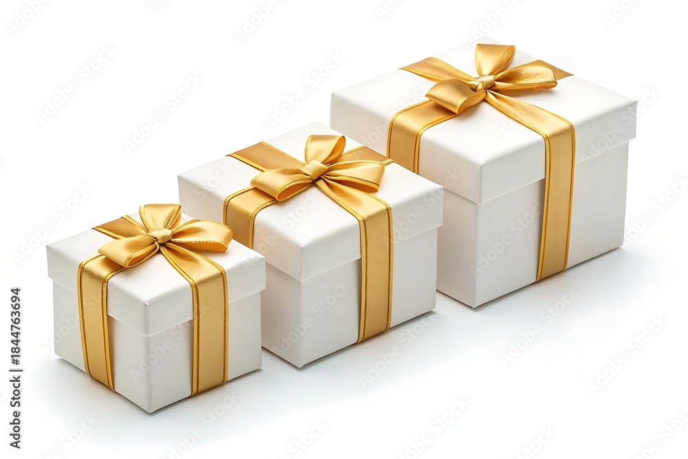Obraz premium Set of gift boxes with ribbon isolated on white