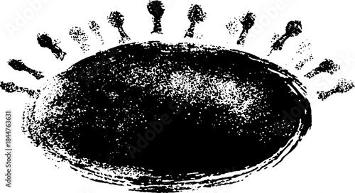 Black and white stencil illustration of spike-lined oval form for urban art design