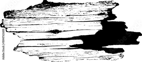 Black and white stencil of splintered wooden plank illustration for urban art and design