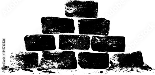 Black and white stencil illustration of stacked concrete blocks for urban art design