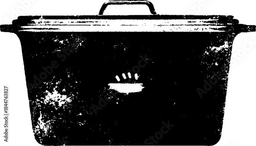 Black and white stencil art of stackable food container for kitchen decor