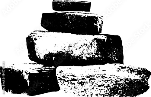 Abstract black and white stencil of stacked cubic forms for modern artistic design