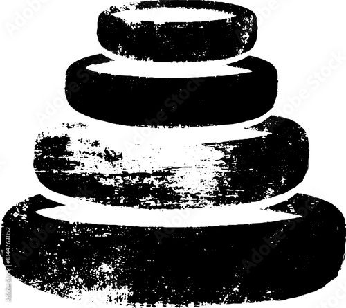 Black and white stencil illustration of stacking ring washers for industrial design