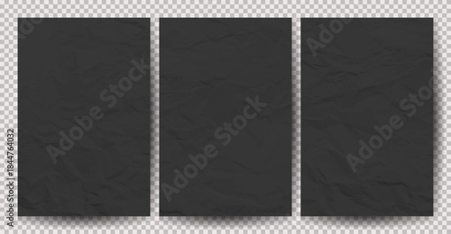 Set of black clean crumpled papers