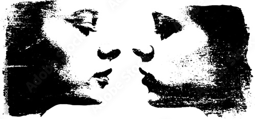 Black and white stencil silhouettes facing each other concept art