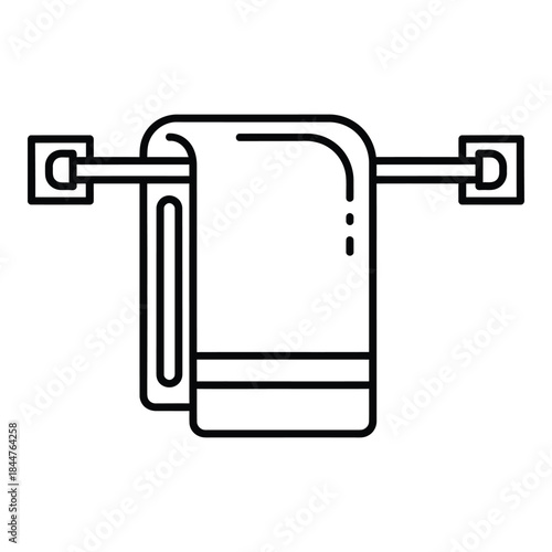 A line icon depicting a towel hanging neatly over a wall-mounted towel bar
