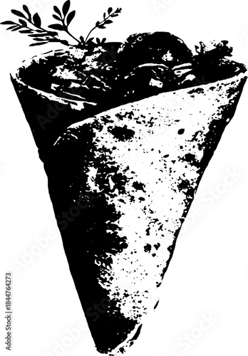 Black and white stencil of urban street food wrap for graphic design