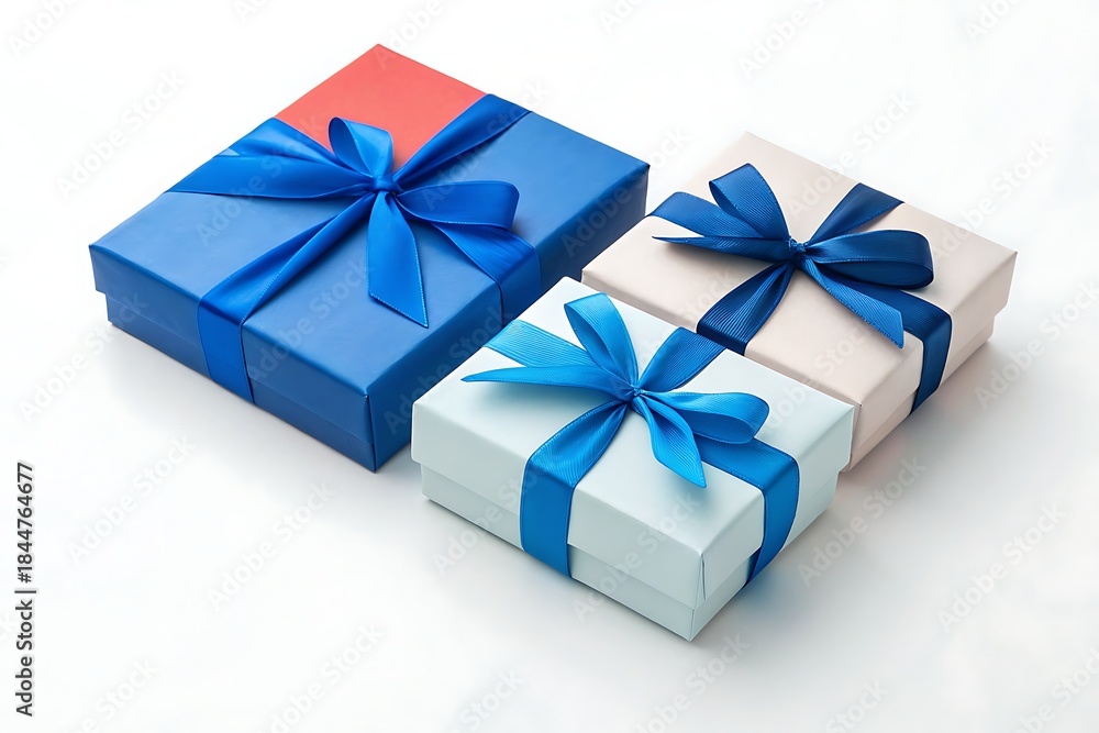 Obraz premium Set of gift boxes with ribbon isolated on white