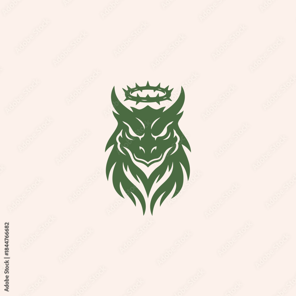Obraz premium Green Demon Head with Crown of Thorns Emblem.
