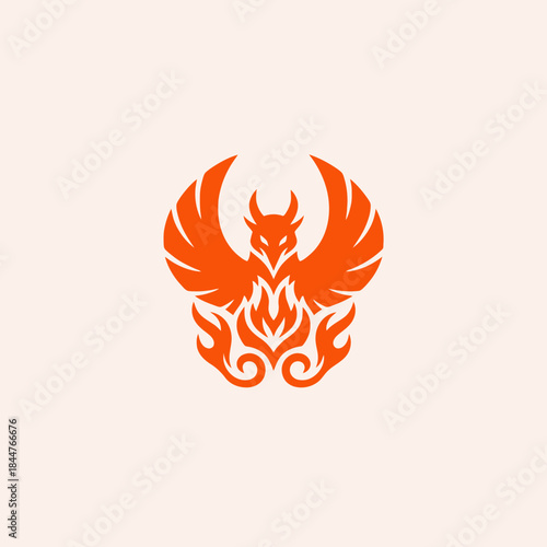 Fiery Phoenix Emblem with Horns and Flames.