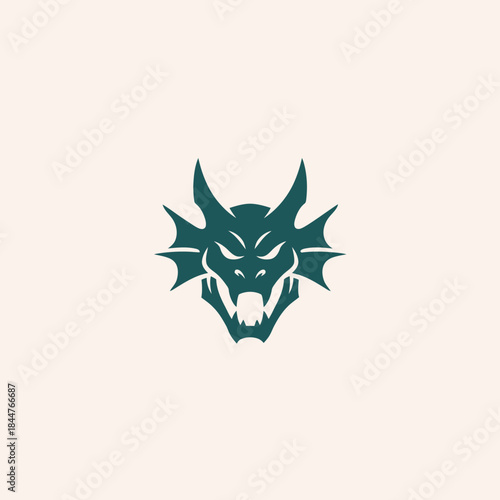 Green Dragon Head Emblem with Fierce Expression.