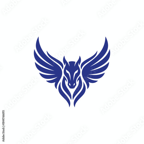 Majestic Blue Winged Horse Pegasus Mythological Creature Emblem.