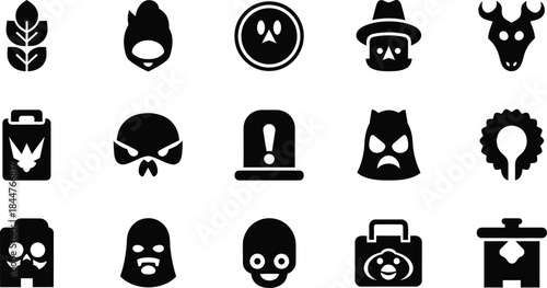 Collection of 15 black icons on white background