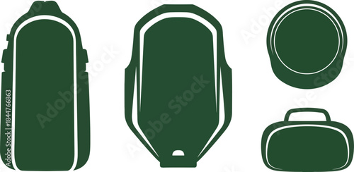 Dark green luggage bag designs in various orientations