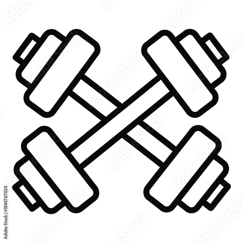A black outline illustration of two crossed dumbbells representing fitness and strength training icon