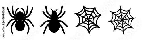 Set of spider and spider web black silhouettes for halloween decoration