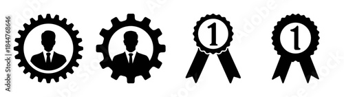 Professional success and first place ribbon icons for business achievement and excellence