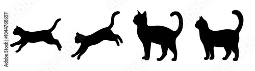 A collection of cat silhouettes showcasing different poses including running and standing