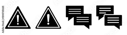 A collection of communication and warning icons representing alerts, messages, and discussions.