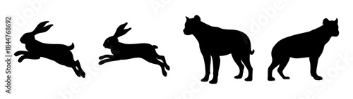 Animal silhouettes including jumping rabbits and standing capybaras on a white background