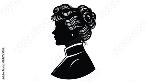 Elegant silhouette of a woman in profile with a detailed ornate hairstyle and formal attire