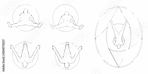 Yoga poses illustrated in linear sketches showing different body positions