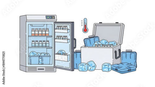  Flat vector illustration of vaccine cold chain equipment