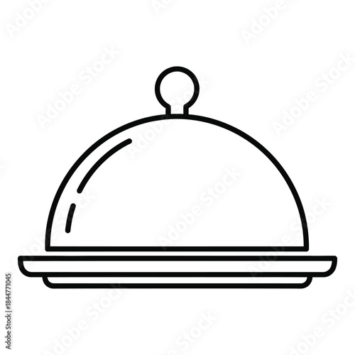 Simple line drawing of a food cloche and serving platter for restaurant or dining icon
