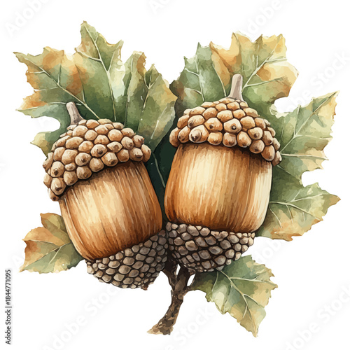 Acorn Tree, watercolor illustration featuring playful movement and lively expressions, isolated on a white background.