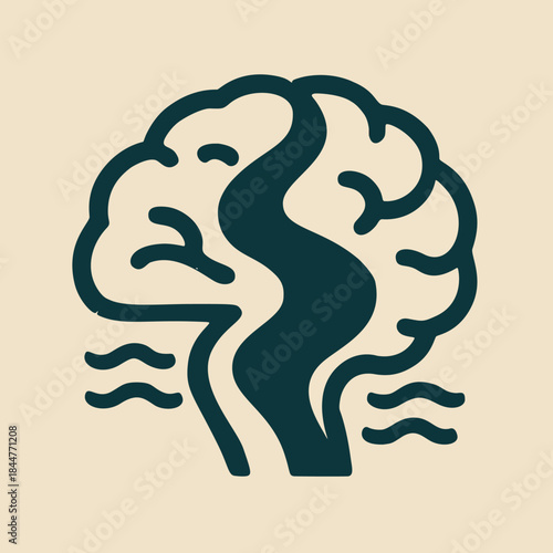 Icon "Flow State": A mind (brain) being flowed through by a river.