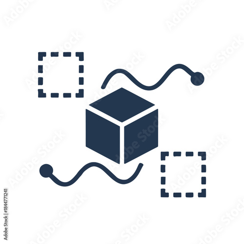 Icon "Quantum Computing" - A cube existing in two places at once (superposition) or connected instantly (quantum entanglement).