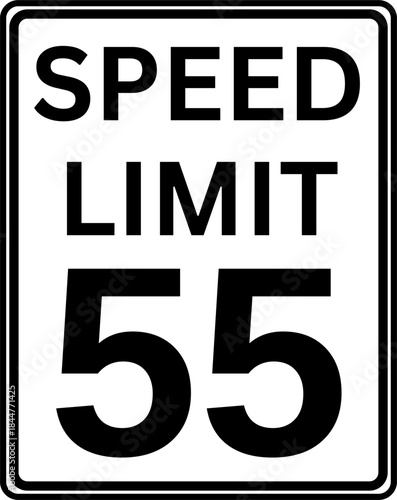 Speed limit 55 mph traffic sign, Speed limit 55 road sign