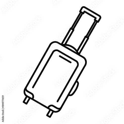 Minimalist line art illustration of a rolling suitcase with extended handle