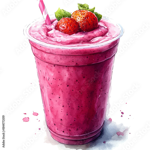 Acai Smoothie, watercolor artwork with bold brush accents and dynamic composition, isolated on a white background.