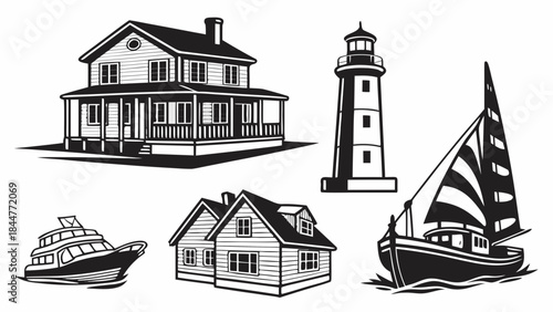 vector illustration of a house,icon Nautical Vintage Illustrations, bato