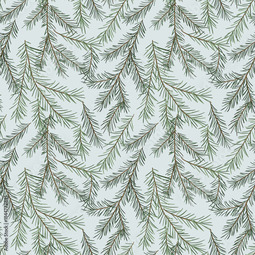 Fir tree branch seamless pattern