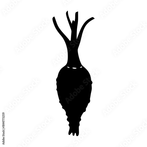 Black silhouette illustration of a plant root with stems on a white background