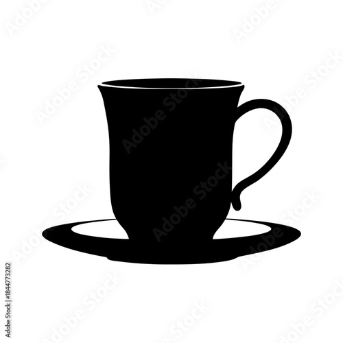 A minimalist black silhouette illustration of a hot beverage cup on a saucer