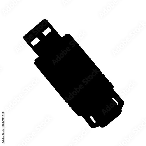 Black silhouette icon of a portable usb flash drive for data storage and transfer