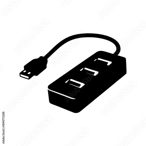A small black usb hub device featuring multiple ports for expanding computer connectivity