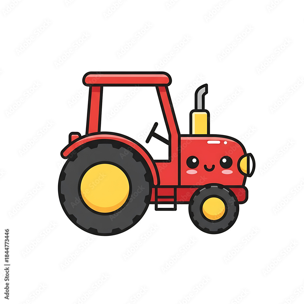 Obraz premium Red Tractor with Cute Icon.