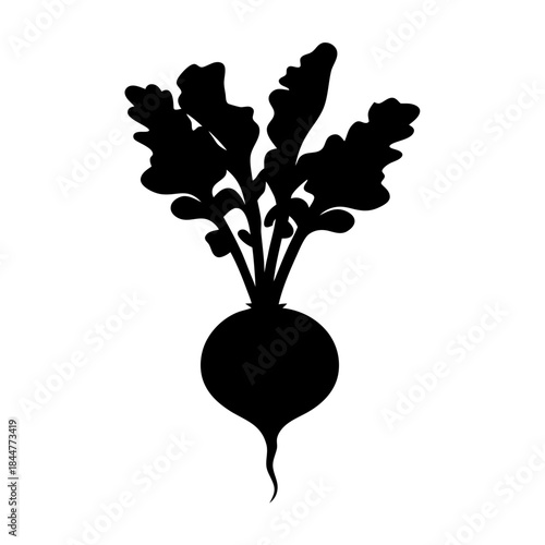 Simple black silhouette illustration of a root vegetable, possibly a radish or beet