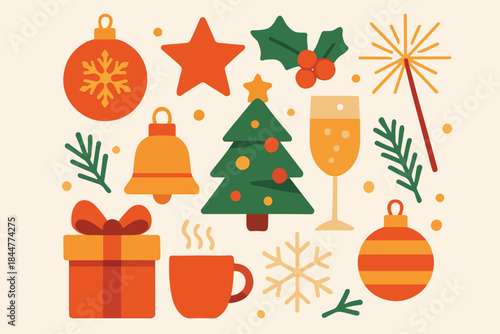 Christmas Holiday Icons Set Illustration
