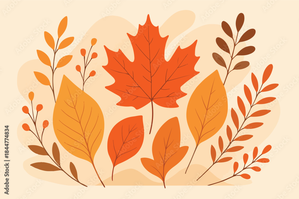 Naklejka premium Autumn Leaves Botanical Illustration Set