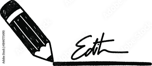 Hand-drawn simple pencil writing on a line icon, doodle solid black on white, quick signature or edit sketch