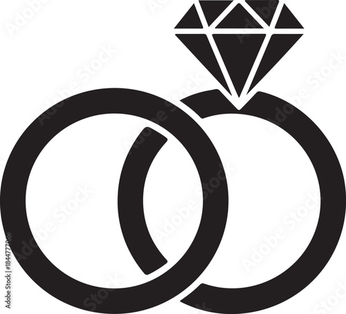 Intertwined wedding rings with a sparkling diamond, symbolizing love, commitment, and partnership. simple icon design for celebration.