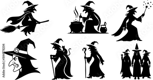 Witch silhouettes, Halloween witch silhouettes, Halloween witches, Female witch silhouettes, Witch, Witch
