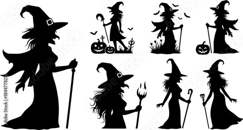 Witch silhouettes, Halloween witch silhouettes, Halloween witches, Female witch silhouettes, Witch, Witch
